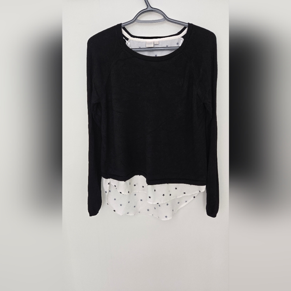 Twik Twofer Black and White Layered Long Sleeve Top